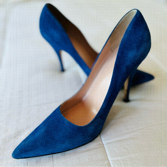 kate spade Shoes - SOLD Kate SPADE Blue Suede Italian Leather Stiletto Point Toe Pump Heels 8.5M